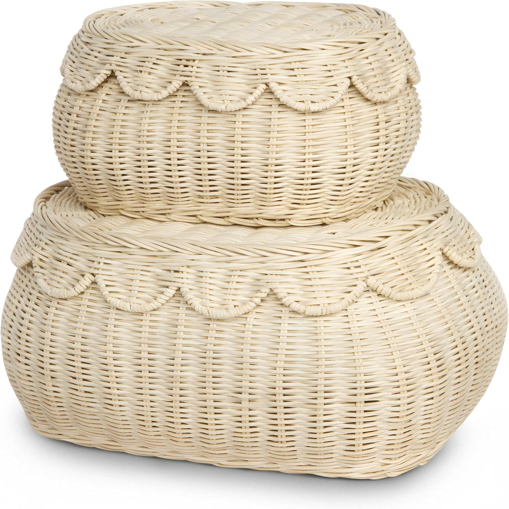 the Original Scalloped Basket with Lid - Set of 2 (15X11X6 In)