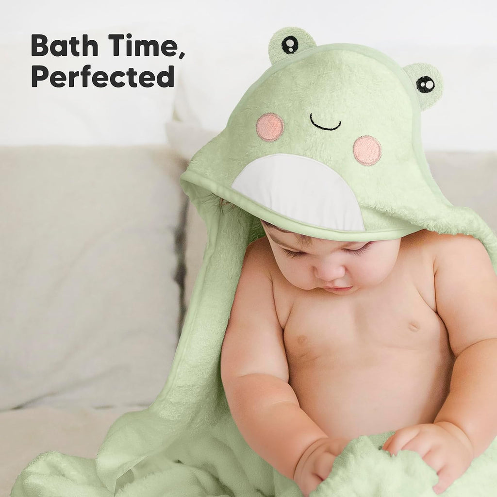 Hooded Baby Towel for Newborn, Baby Bath Towels (Frog, 30X30) | Viscose Derived from Bamboo, Large Baby Towels with Hood, Boys, Girls, Toddler, Soft Absorbent Baby Bath Essentials