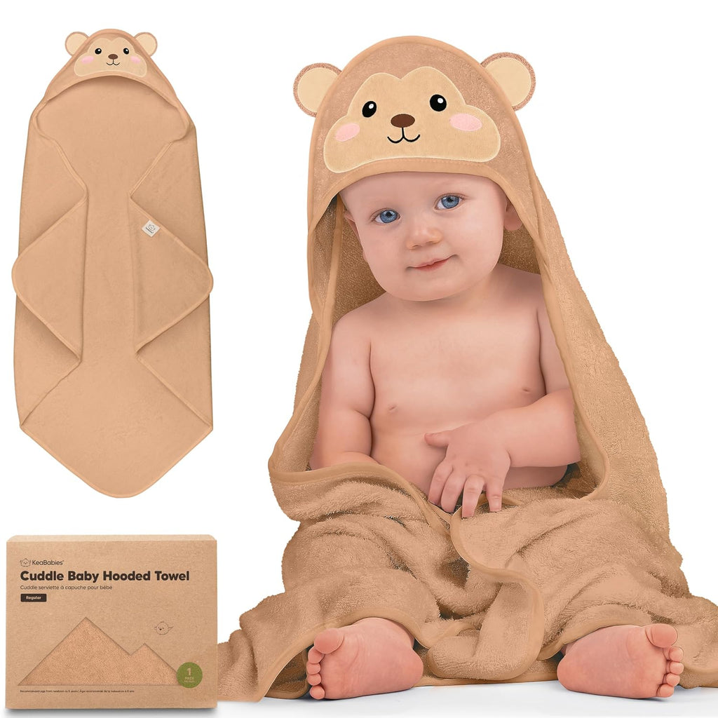 Hooded Baby Towel for Newborn, Baby Bath Towels (Monkey, 35X35) | Viscose Derived from Bamboo, Large Baby Towels with Hood, Boys, Girls, Toddler, Soft Absorbent Baby Bath Essentials