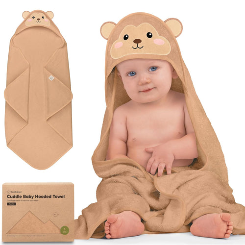 Hooded Baby Towel for Newborn, Baby Bath Towels (Monkey, 35X35) | Viscose Derived from Bamboo, Large Baby Towels with Hood, Boys, Girls, Toddler, Soft Absorbent Baby Bath Essentials