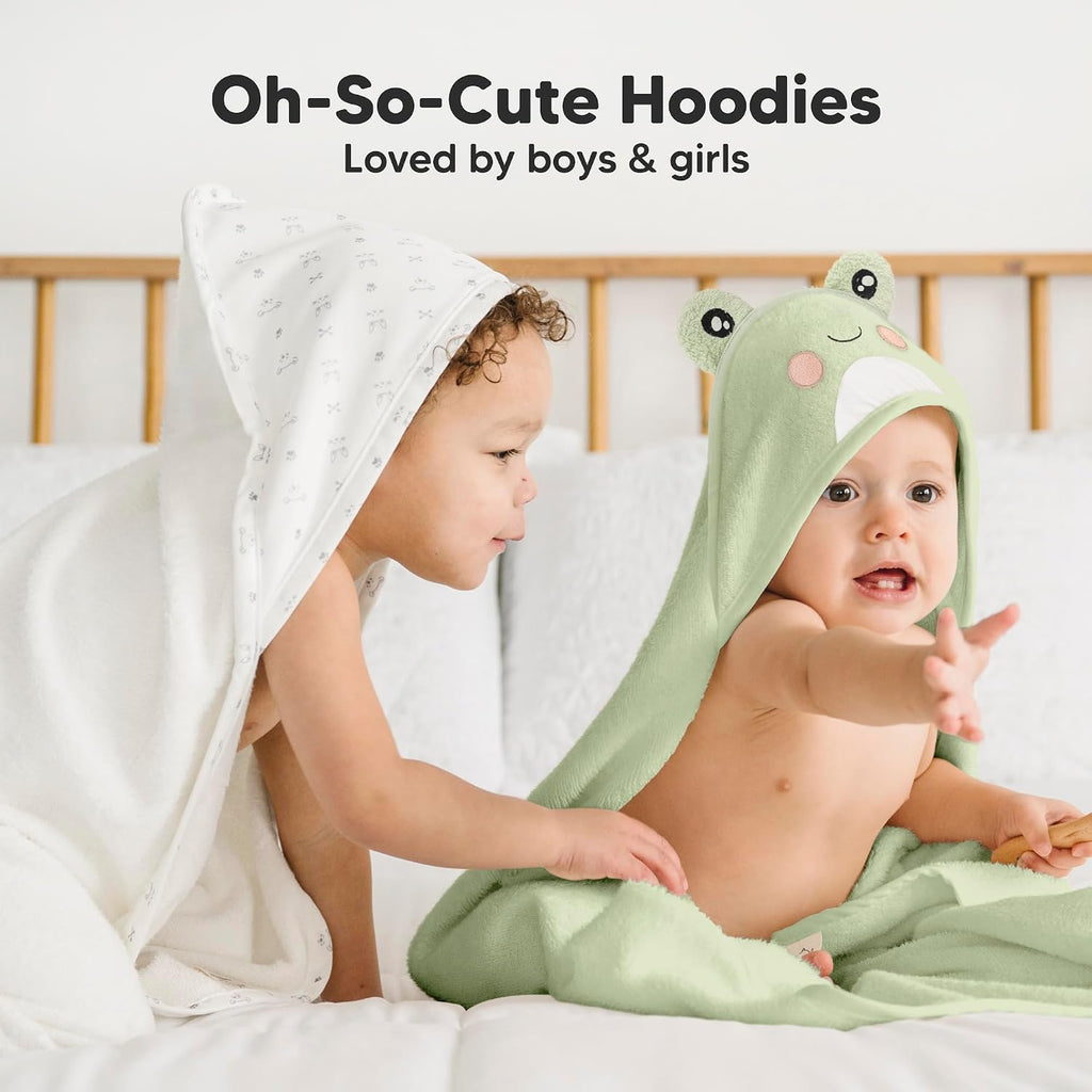 Hooded Baby Towel for Newborn, Baby Bath Towels (Frog, 30X30) | Viscose Derived from Bamboo, Large Baby Towels with Hood, Boys, Girls, Toddler, Soft Absorbent Baby Bath Essentials