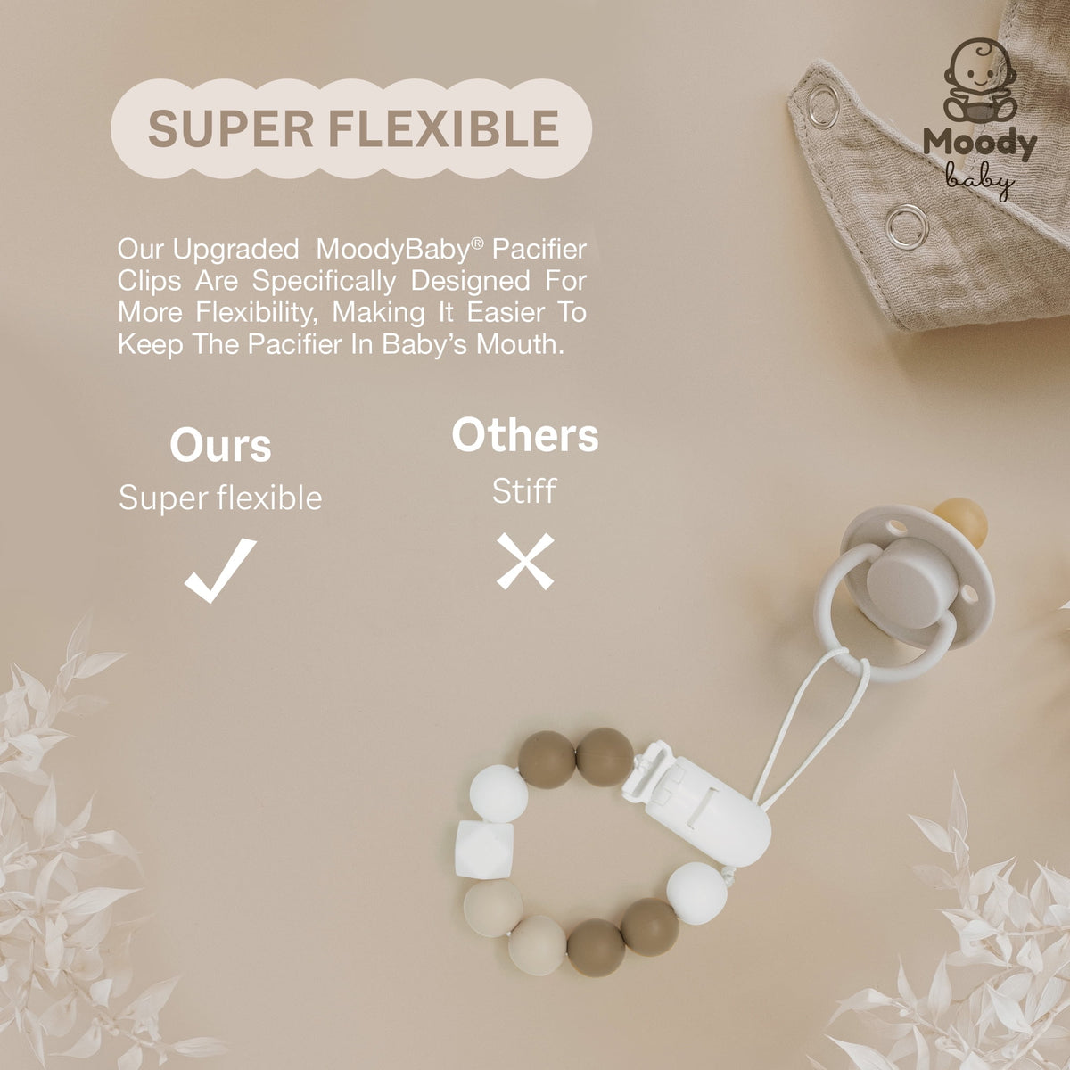 ® Pacifier Binky Clips for Boys Girls Soother Chain Silicone Holder 2 Pack Set for Baby Unisex Neutral Newborn Dummies Baby Shower Gift (Neutral Gray)