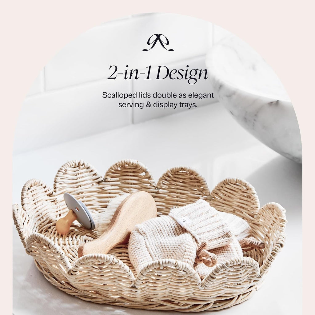 Flora Handwoven Scalloped Nursery Basket Set (Set of 2)