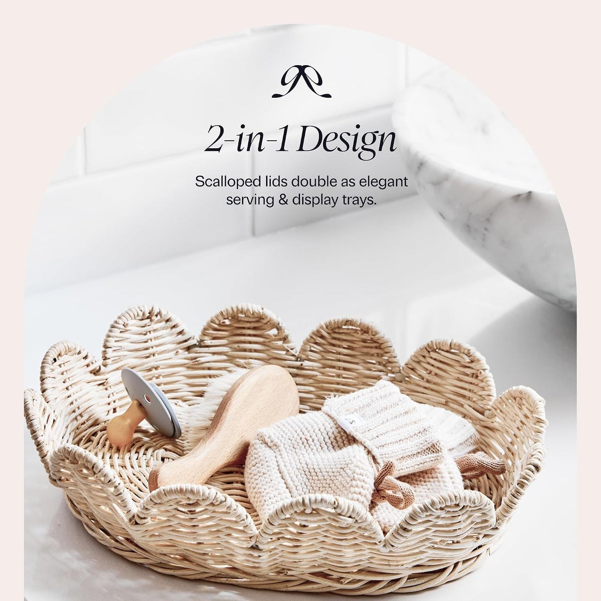 Flora Handwoven Scalloped Nursery Basket Set (Set of 2)