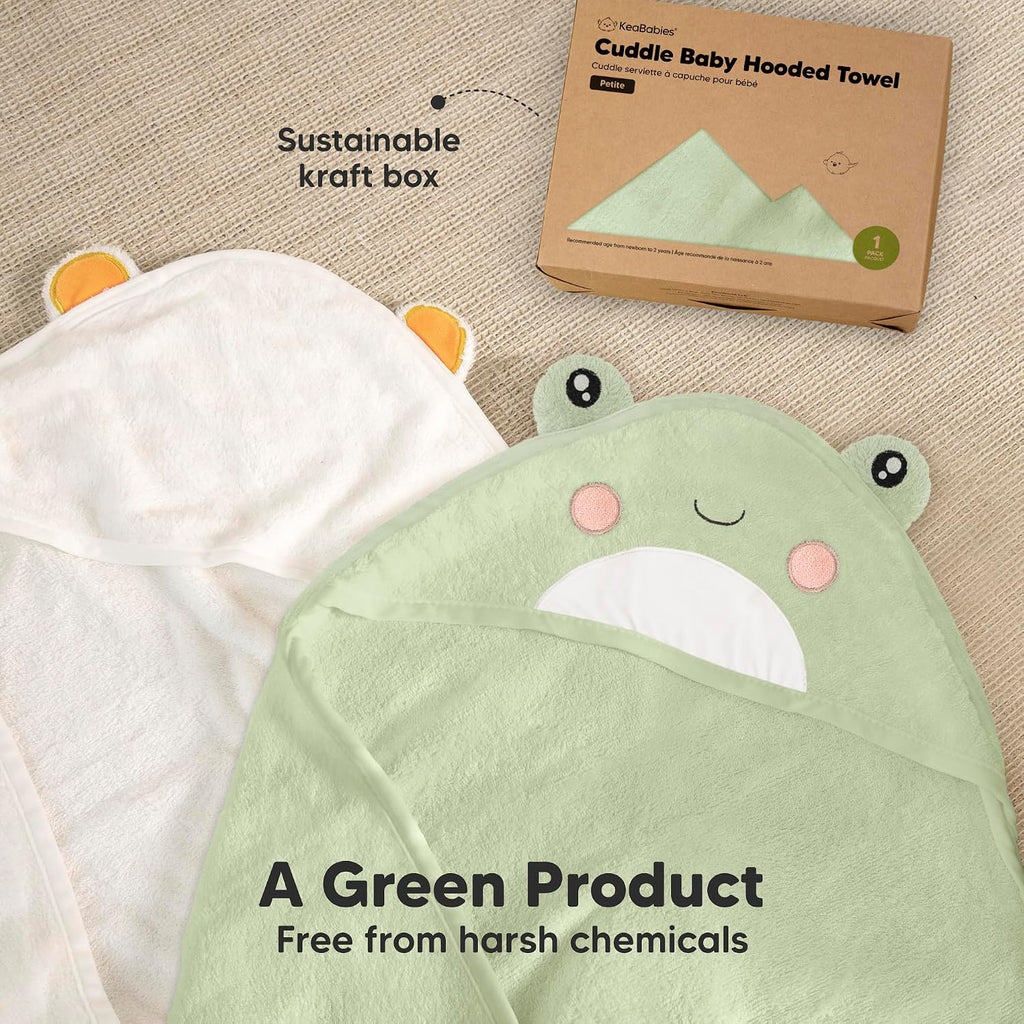 Hooded Baby Towel for Newborn, Baby Bath Towels (Frog, 30X30) | Viscose Derived from Bamboo, Large Baby Towels with Hood, Boys, Girls, Toddler, Soft Absorbent Baby Bath Essentials