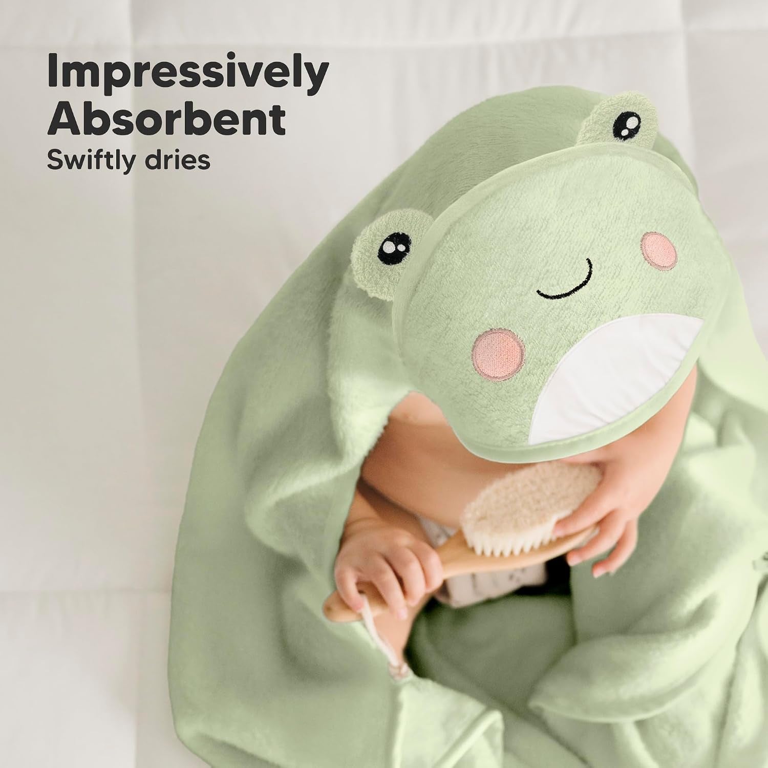 Hooded Baby Towel for Newborn, Baby Bath Towels (Frog, 30X30) | Viscose Derived from Bamboo, Large Baby Towels with Hood, Boys, Girls, Toddler, Soft Absorbent Baby Bath Essentials