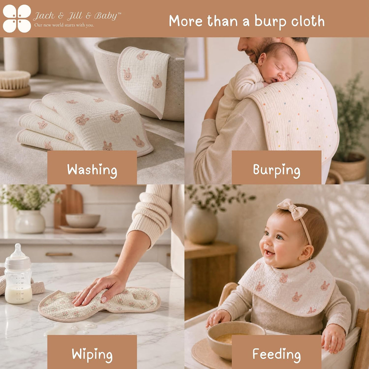 Muslin Burp Cloths, 100% Cotton Muslin, 6-Layer Soft & Absorbent Baby Burp Cloths, Large Burping Cloths for Babies, Newborn Essentials, 3-Pack (Dreamy Dots)