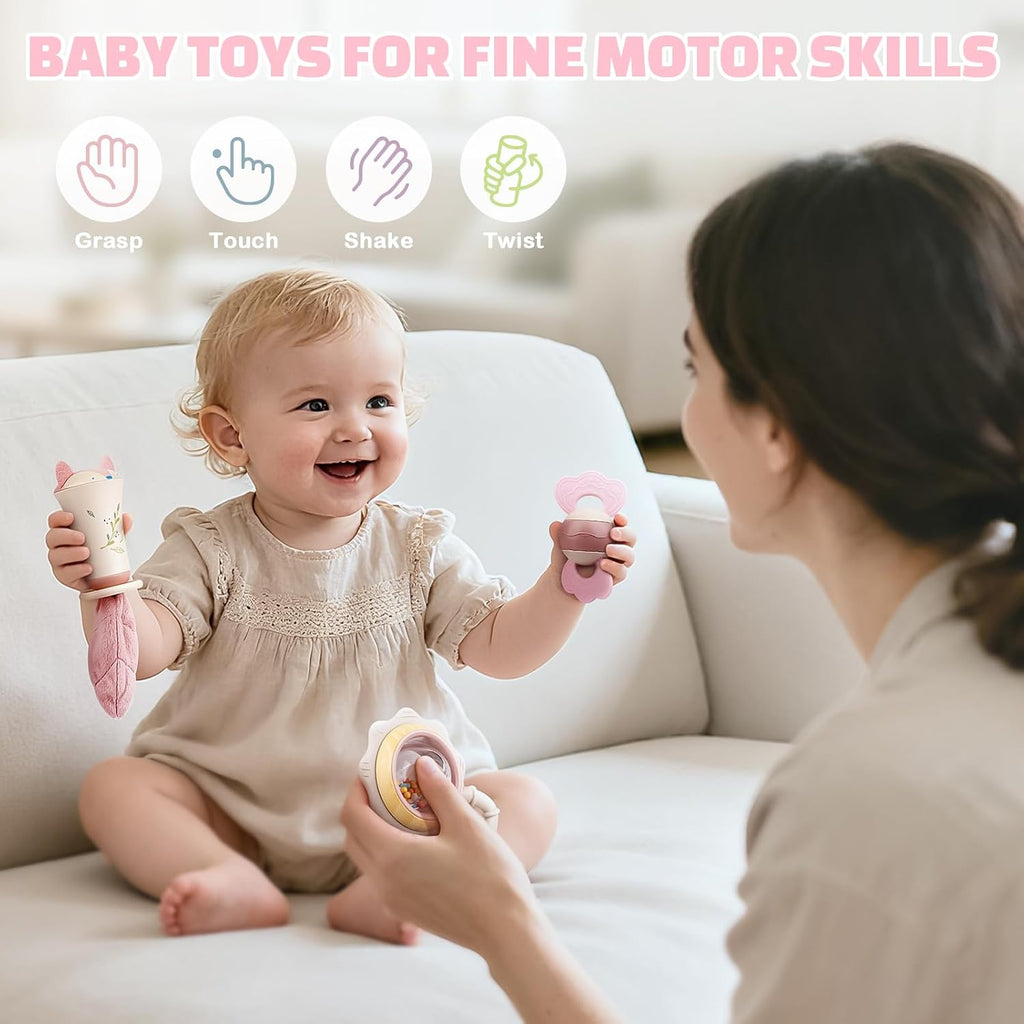 Baby Toys 0-6 Months, Baby Rattles, Teething Toys 3-6 Months, Girl Gift Set