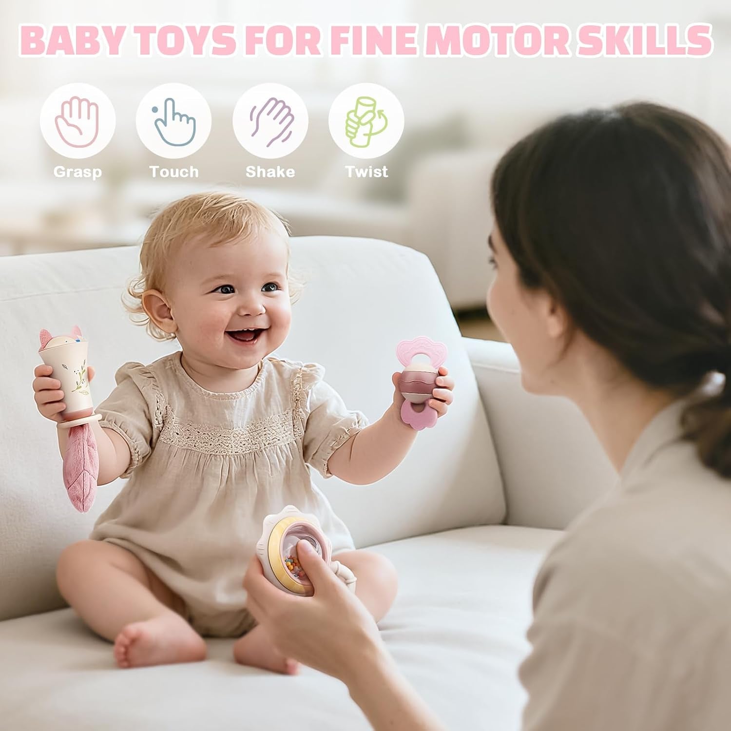 Baby Toys 0-6 Months, Baby Rattles, Teething Toys 3-6 Months, Girl Gift Set