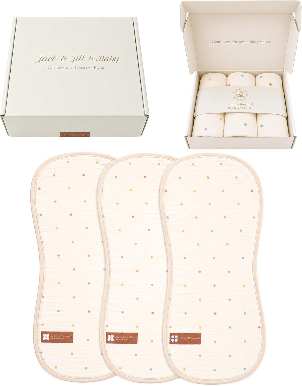 Muslin Burp Cloths, 100% Cotton Muslin, 6-Layer Soft & Absorbent Baby Burp Cloths, Large Burping Cloths for Babies, Newborn Essentials, 3-Pack (Dreamy Dots)