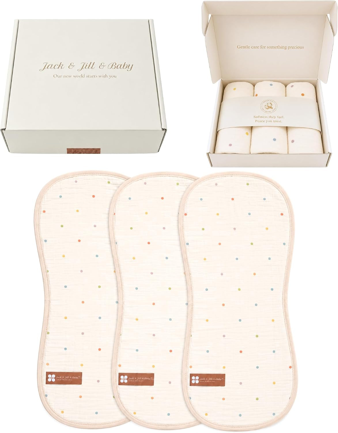 Muslin Burp Cloths, 100% Cotton Muslin, 6-Layer Soft & Absorbent Baby Burp Cloths, Large Burping Cloths for Babies, Newborn Essentials, 3-Pack (Dreamy Dots)