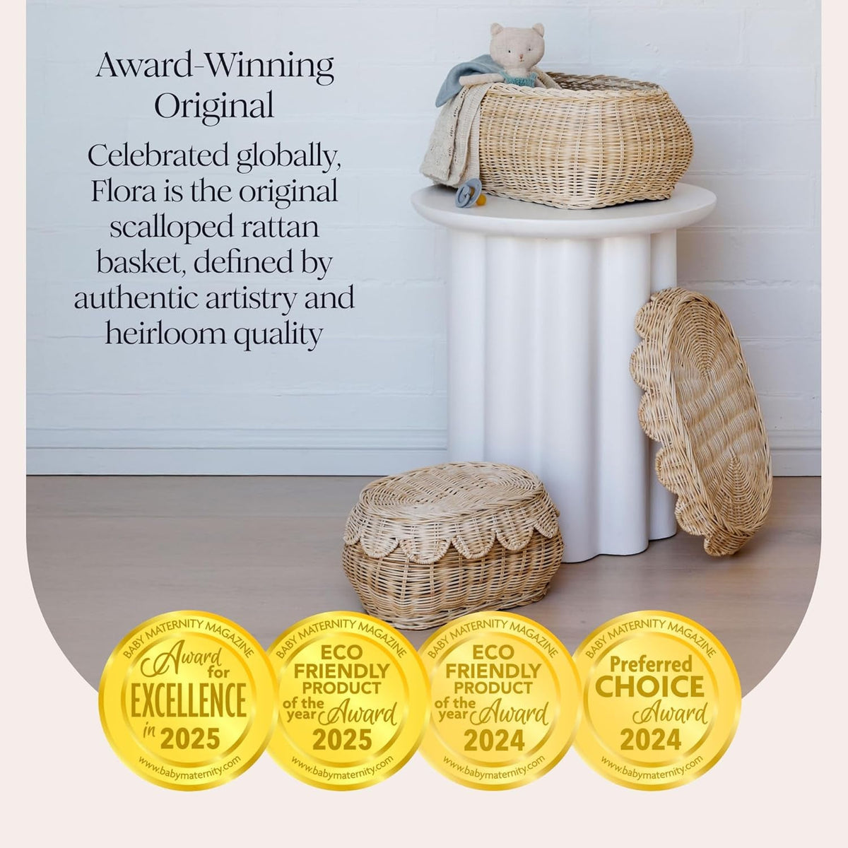 Flora Handwoven Scalloped Nursery Basket Set (Set of 2)