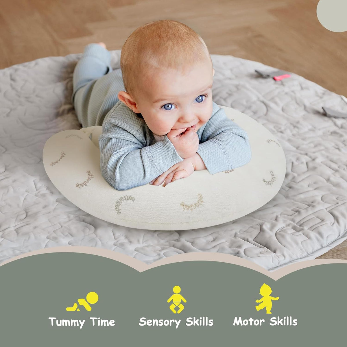 2-In-1 Tummy Time Cushion for Newborns,Soft Cotton Tummy Time Pillow Promotes Development, Ergonomic Design,Ideal Baby Gift