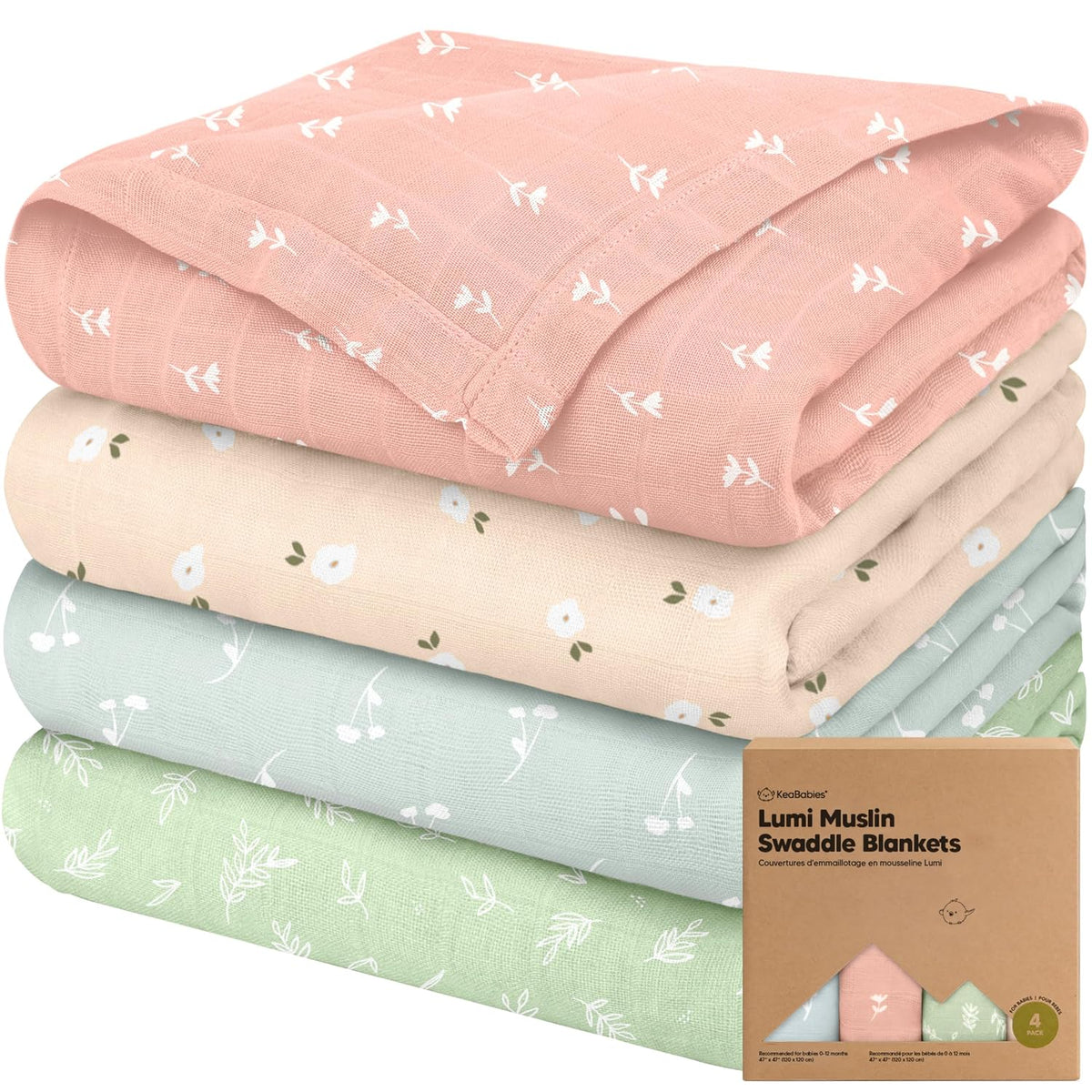 4-Pack Muslin Swaddle Blankets for Boys, Girls, Newborn Swaddles (Bloom) | Baby Swaddles for Newborns, Soft Breathable Baby Blankets for Girl, Boy, Neutral, Receiving Blankets, Baby Shower Gifts