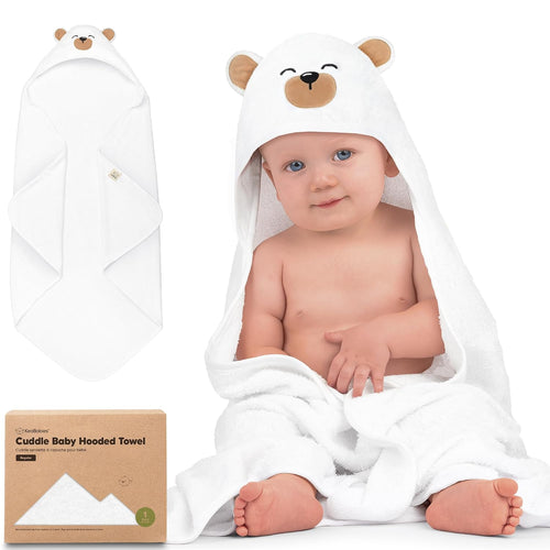 Hooded Baby Towel for Newborn, Baby Bath Towels (Grizzly, 35X35) | Viscose Derived from Bamboo, Large Baby Towels with Hood, Boys, Girls, Toddler, Soft Absorbent Baby Bath Essentials