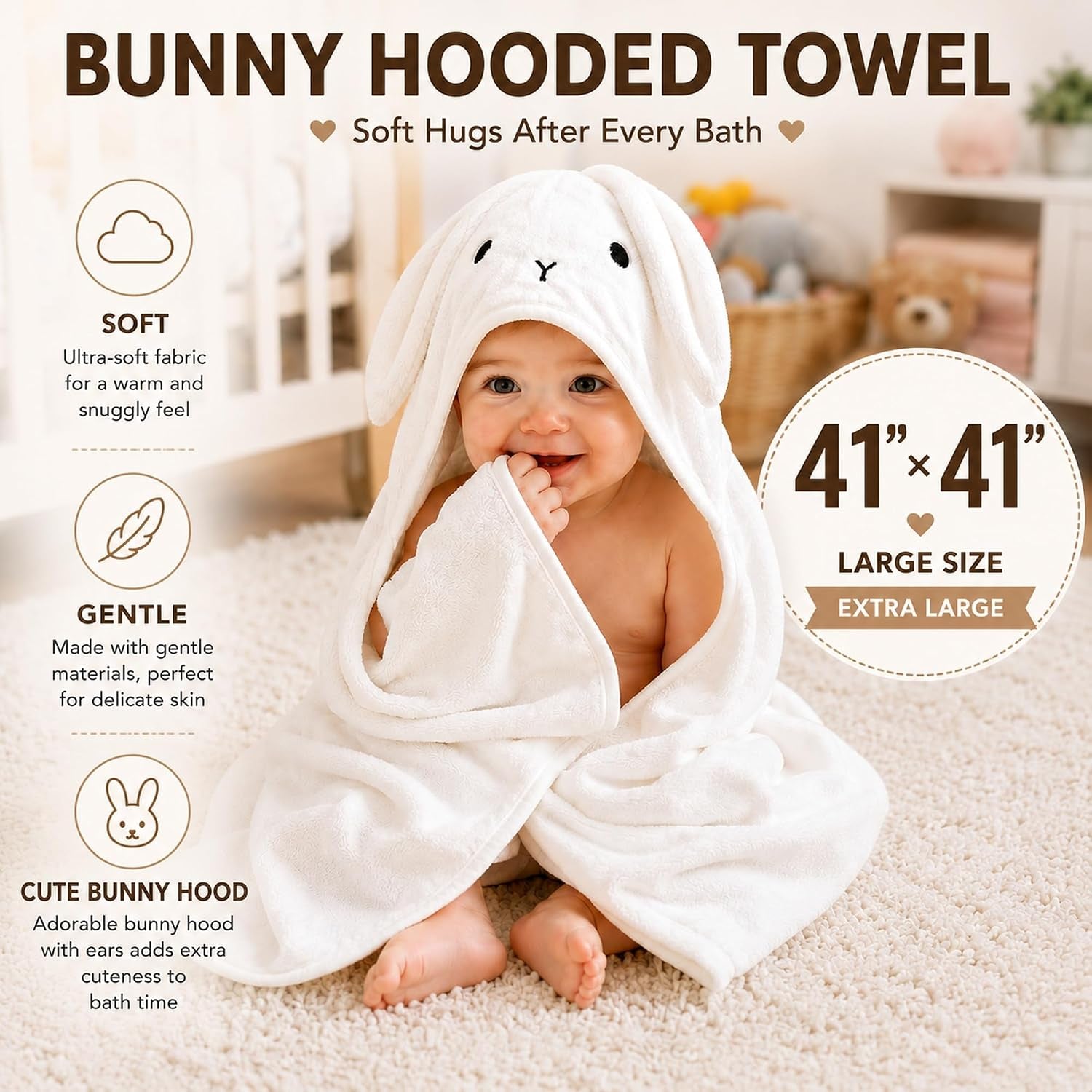 Baby Gift Basket – Gender Neutral Newborn Gift Set with Organic Cotton Swaddle, Plush Toy, Hooded Towel & Teether – New Baby Gift Basket for Baby Shower to Welcome Newborn