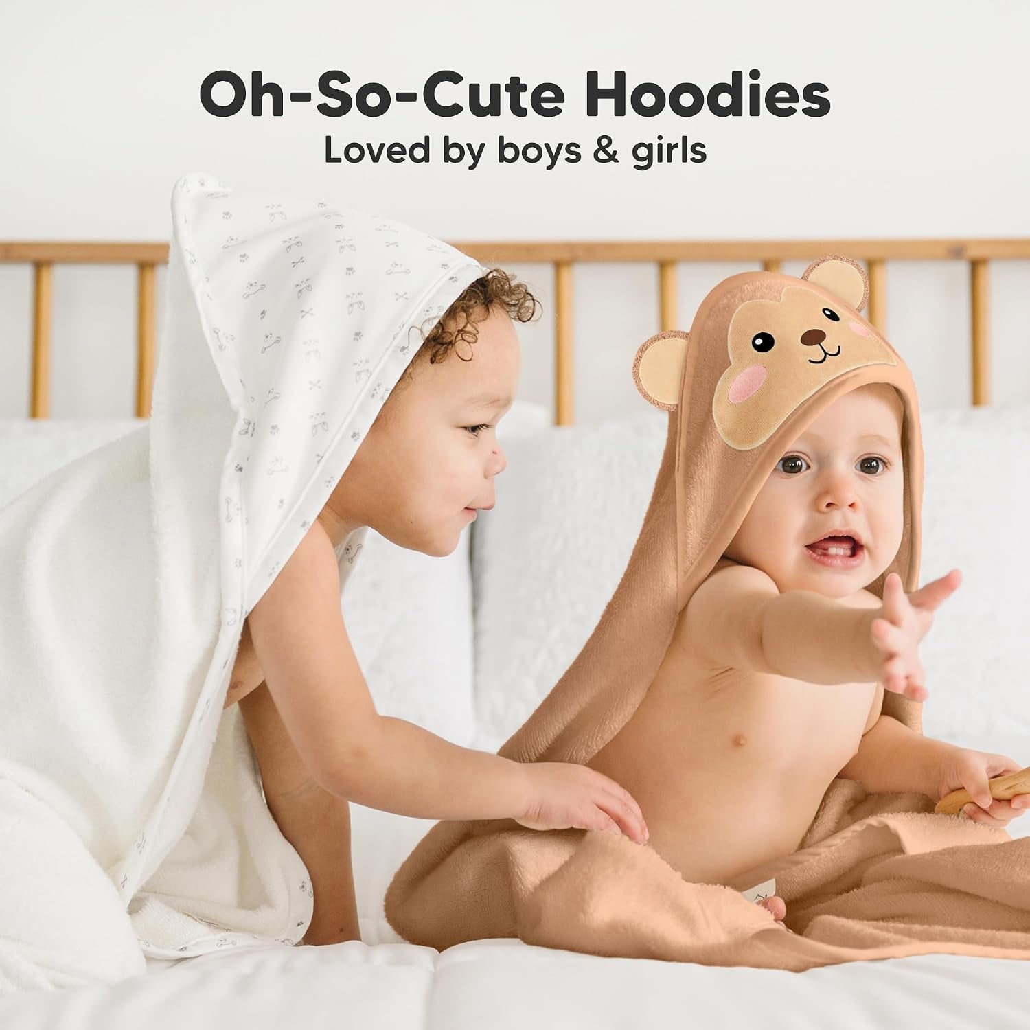 Hooded Baby Towel for Newborn, Baby Bath Towels (Monkey, 35X35) | Viscose Derived from Bamboo, Large Baby Towels with Hood, Boys, Girls, Toddler, Soft Absorbent Baby Bath Essentials