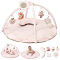 Baby Play Gym & Activity Mat, Machine Washable & Foldable Tummy Time Mat with 5 Detachable Toys, Certified Safe Newborn Essentials Gift for Baby Registry 0-12 Months (Rose Pink)