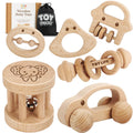Wooden Toys Cars, Montessori Baby Toys 6-12 Months, Wooden Baby Toys Rattle Cars for Toddlers 1-3, Baby Boy Nursery Decor, Montessori Toys for 1 Year Old Boy (6 PCS Rattle Set)