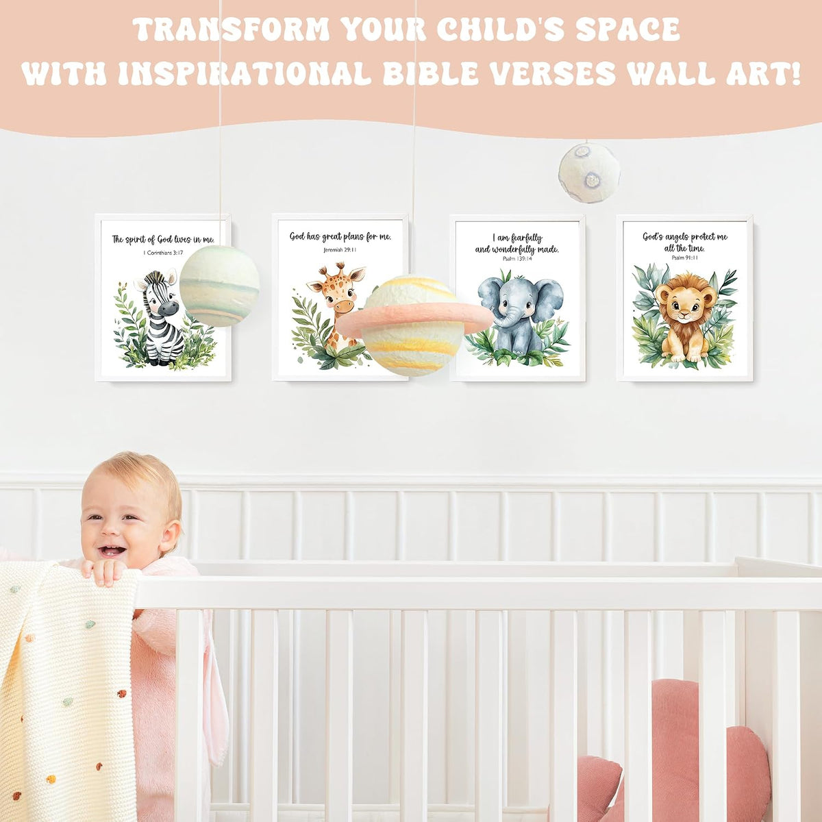 Woodland Nursery Animals Bible Verse Decor Wall Art Prints Poster, Cute Baby Forest Nursery Room Bedroom Bathroom Playroom Wall Art Decor for Nursery Kids Teen Girls Gifts, Christian Classroom Wall Decor, 10X8 Inch Set of 4 Pcs Gifts for Kids Pictures (UNFRAMED)