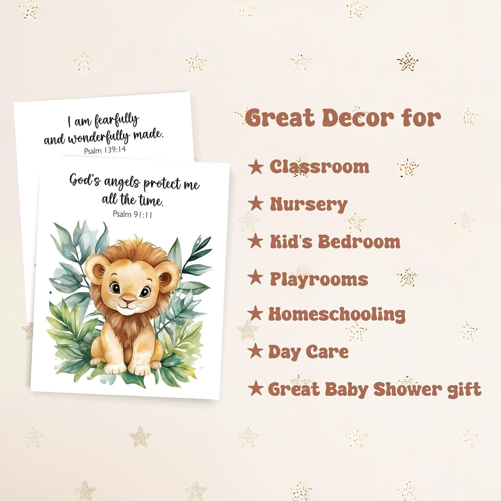 Woodland Nursery Animals Bible Verse Decor Wall Art Prints Poster, Cute Baby Forest Nursery Room Bedroom Bathroom Playroom Wall Art Decor for Nursery Kids Teen Girls Gifts, Christian Classroom Wall Decor, 10X8 Inch Set of 4 Pcs Gifts for Kids Pictures (UNFRAMED)