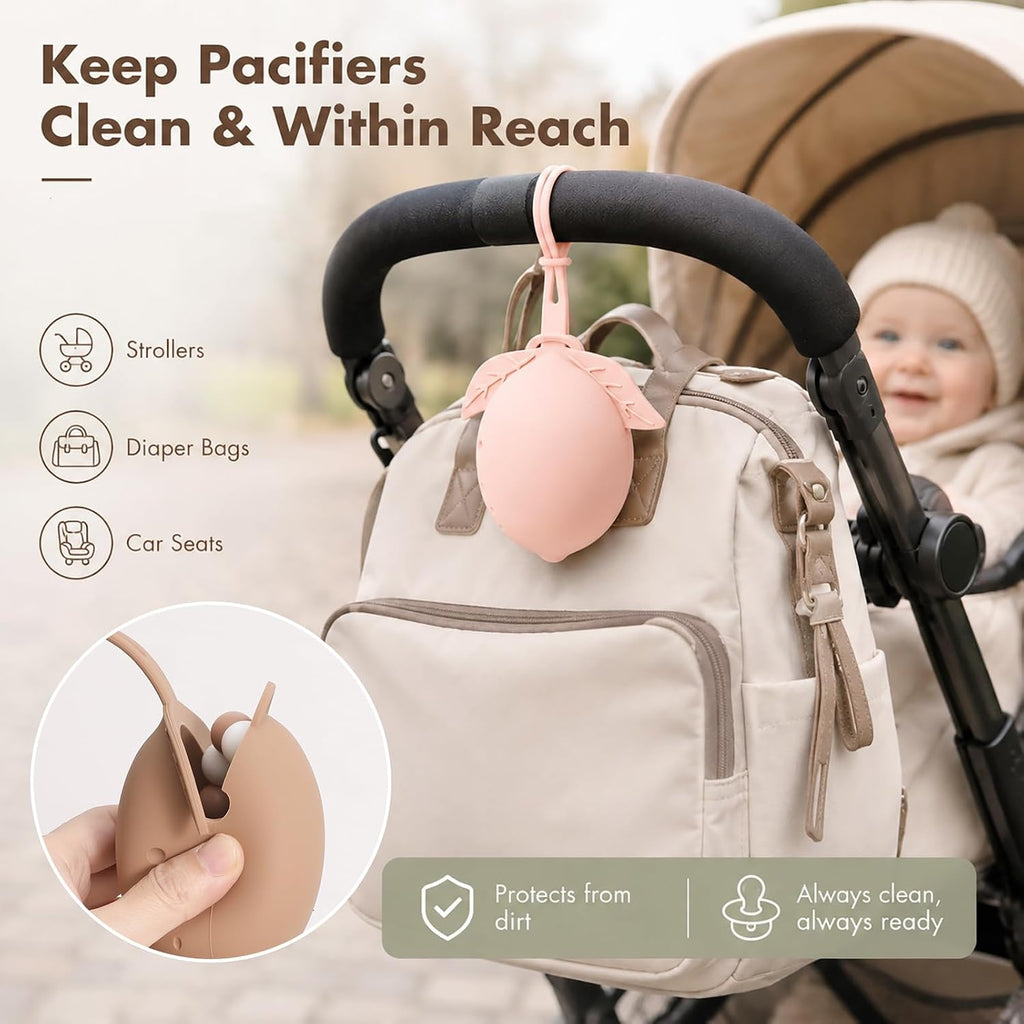 Silicone Pacifier Holder Case Binky Holder Silicone Pacifier Case for Boys Girls Portable Paci Pouch for Newborns 3 Pack-Ivory+Sage+Blush