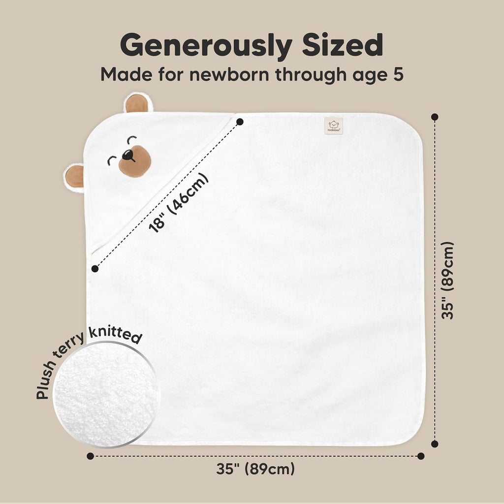 Hooded Baby Towel for Newborn, Baby Bath Towels (Grizzly, 35X35) | Viscose Derived from Bamboo, Large Baby Towels with Hood, Boys, Girls, Toddler, Soft Absorbent Baby Bath Essentials