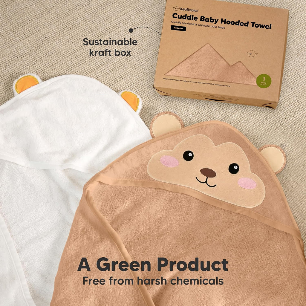 Hooded Baby Towel for Newborn, Baby Bath Towels (Monkey, 35X35) | Viscose Derived from Bamboo, Large Baby Towels with Hood, Boys, Girls, Toddler, Soft Absorbent Baby Bath Essentials