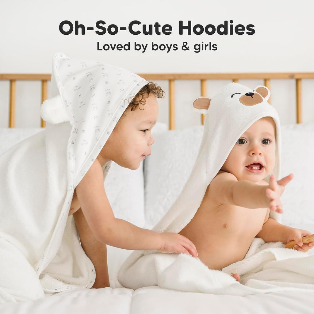 Hooded Baby Towel for Newborn, Baby Bath Towels (Grizzly, 35X35) | Viscose Derived from Bamboo, Large Baby Towels with Hood, Boys, Girls, Toddler, Soft Absorbent Baby Bath Essentials