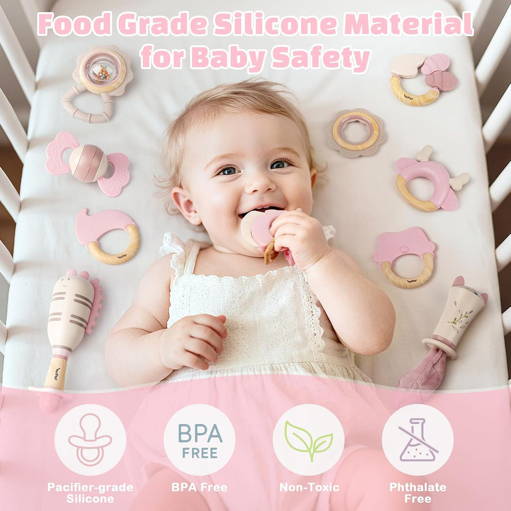 Baby Toys 0-6 Months, Baby Rattles, Teething Toys 3-6 Months, Girl Gift Set