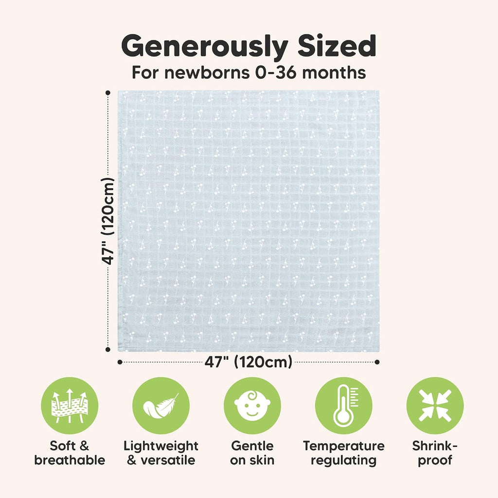 4-Pack Muslin Swaddle Blankets for Boys, Girls, Newborn Swaddles (Bloom) | Baby Swaddles for Newborns, Soft Breathable Baby Blankets for Girl, Boy, Neutral, Receiving Blankets, Baby Shower Gifts
