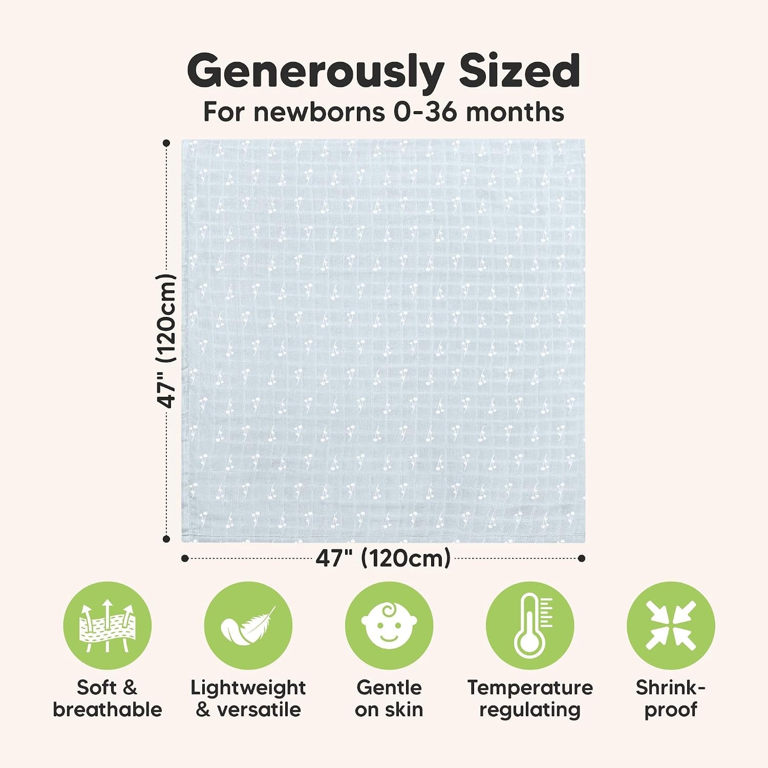 4-Pack Muslin Swaddle Blankets for Boys, Girls, Newborn Swaddles (Bloom) | Baby Swaddles for Newborns, Soft Breathable Baby Blankets for Girl, Boy, Neutral, Receiving Blankets, Baby Shower Gifts