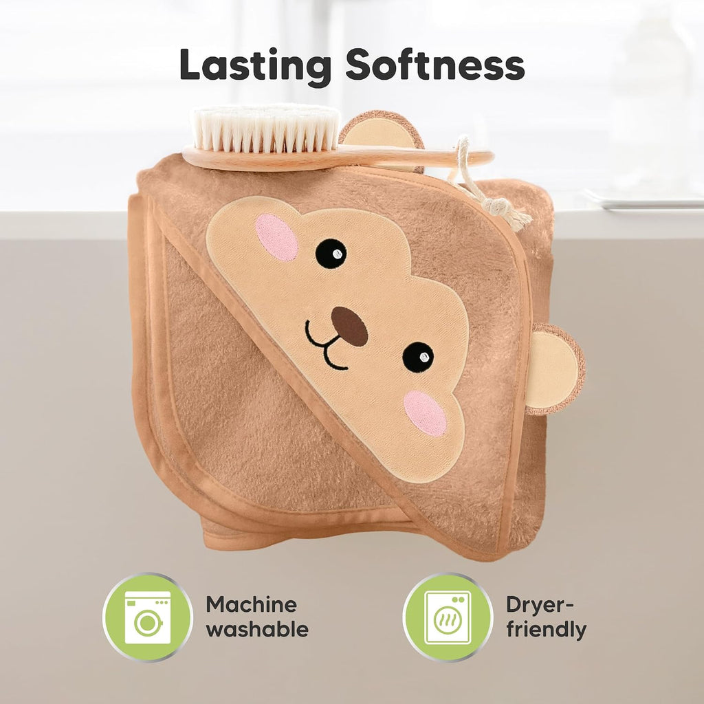 Hooded Baby Towel for Newborn, Baby Bath Towels (Monkey, 35X35) | Viscose Derived from Bamboo, Large Baby Towels with Hood, Boys, Girls, Toddler, Soft Absorbent Baby Bath Essentials