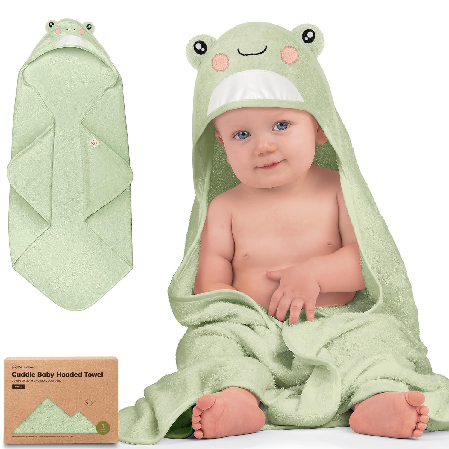 Hooded Baby Towel for Newborn, Baby Bath Towels (Frog, 30X30) | Viscose Derived from Bamboo, Large Baby Towels with Hood, Boys, Girls, Toddler, Soft Absorbent Baby Bath Essentials