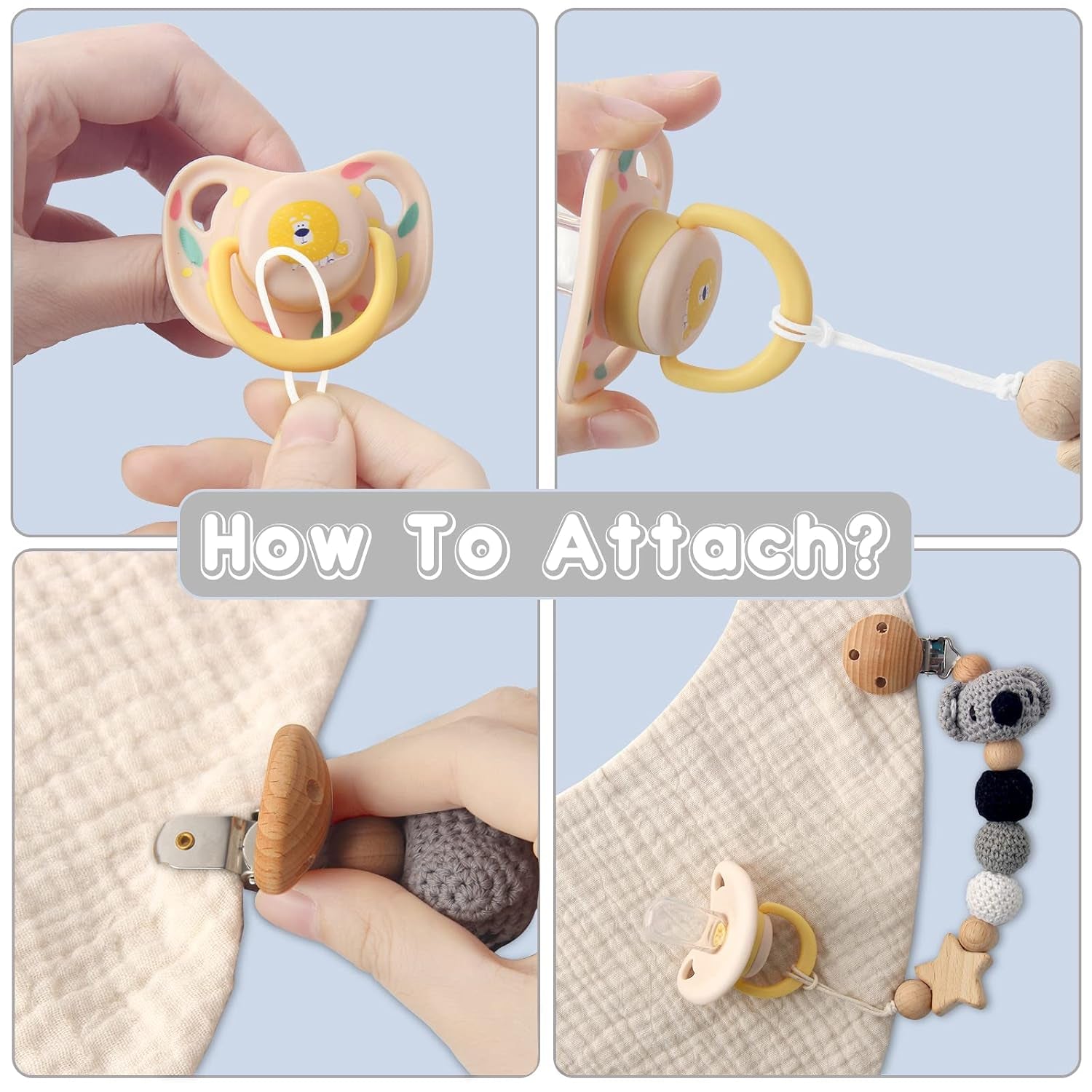 Pacifier Clip, 2 Pack Pacifier Clips for Boys and Girls, Cute Koala & Bear Handmade Knitted Pacifier Holder Fits for Most Pacifier, Baby Teethers, Baby Shower and Baby Gift