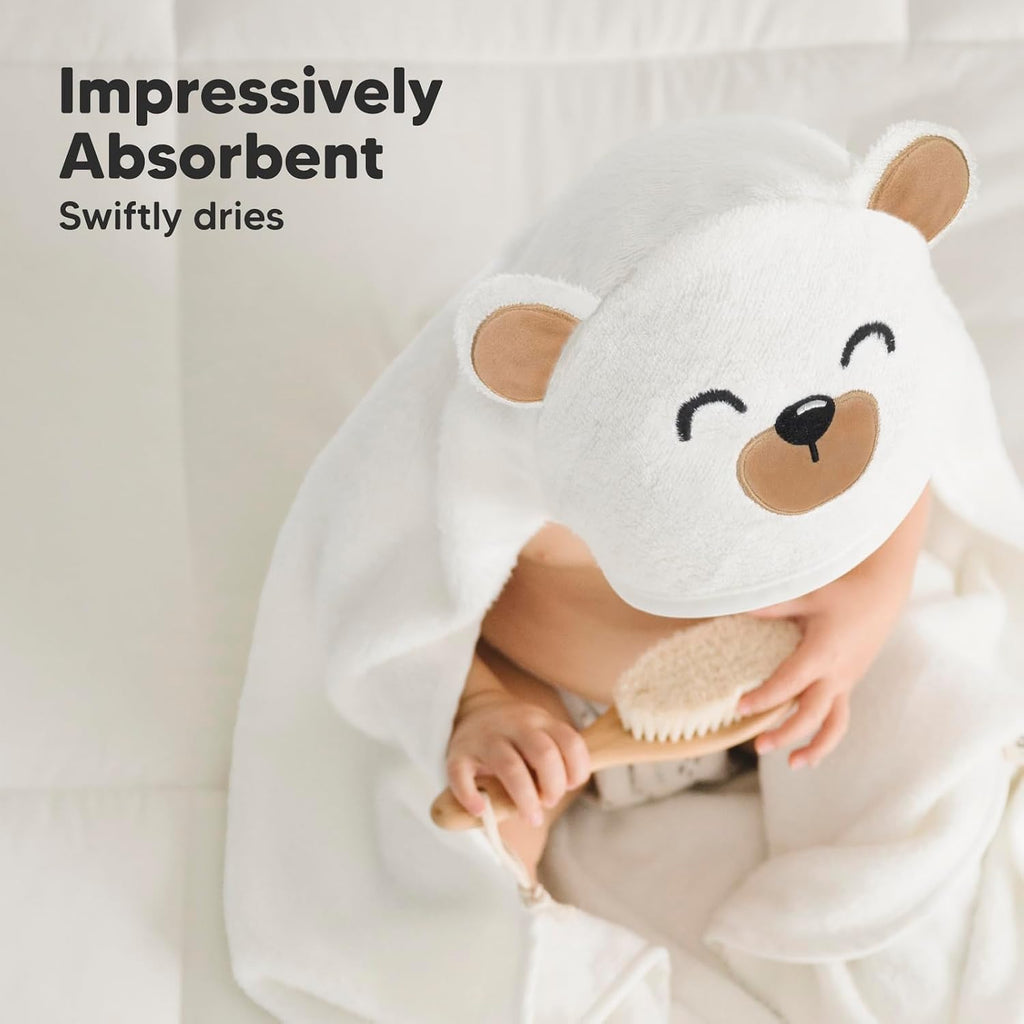 Hooded Baby Towel for Newborn, Baby Bath Towels (Grizzly, 35X35) | Viscose Derived from Bamboo, Large Baby Towels with Hood, Boys, Girls, Toddler, Soft Absorbent Baby Bath Essentials