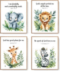 Woodland Nursery Animals Bible Verse Decor Wall Art Prints Poster, Cute Baby Forest Nursery Room Bedroom Bathroom Playroom Wall Art Decor for Nursery Kids Teen Girls Gifts, Christian Classroom Wall Decor, 10X8 Inch Set of 4 Pcs Gifts for Kids Pictures (UNFRAMED)