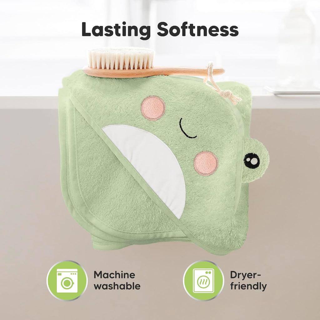 Hooded Baby Towel for Newborn, Baby Bath Towels (Frog, 30X30) | Viscose Derived from Bamboo, Large Baby Towels with Hood, Boys, Girls, Toddler, Soft Absorbent Baby Bath Essentials
