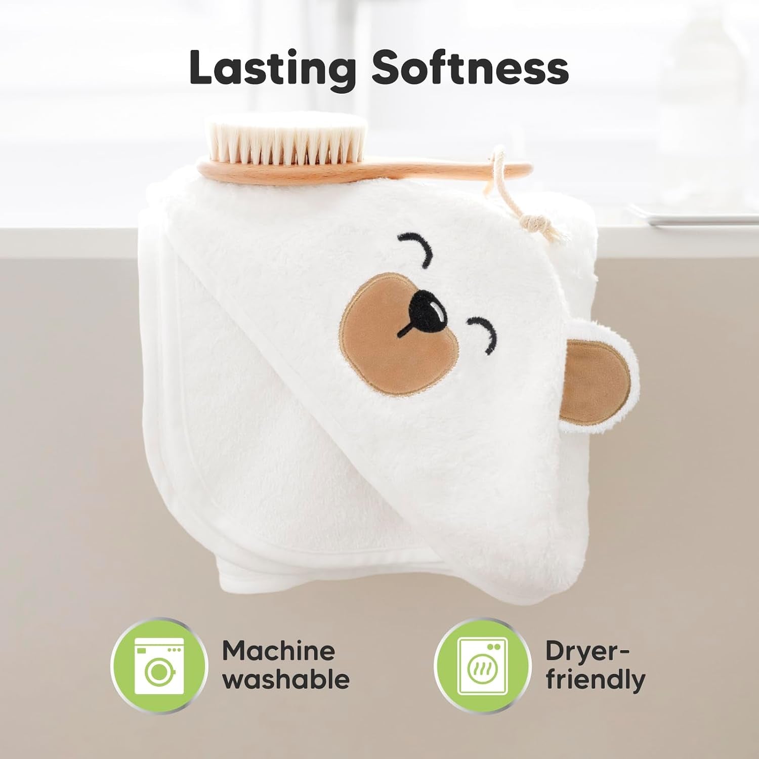 Hooded Baby Towel for Newborn, Baby Bath Towels (Grizzly, 35X35) | Viscose Derived from Bamboo, Large Baby Towels with Hood, Boys, Girls, Toddler, Soft Absorbent Baby Bath Essentials